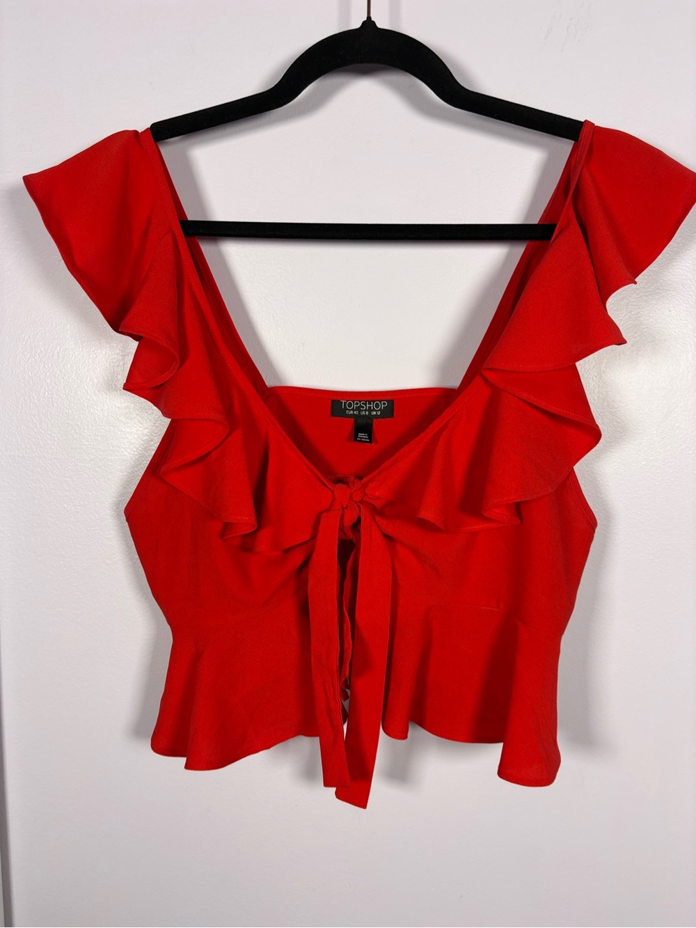Topshop Bright Red Ruffle Tie-Front Y2K Chic Boho Crop Top 8